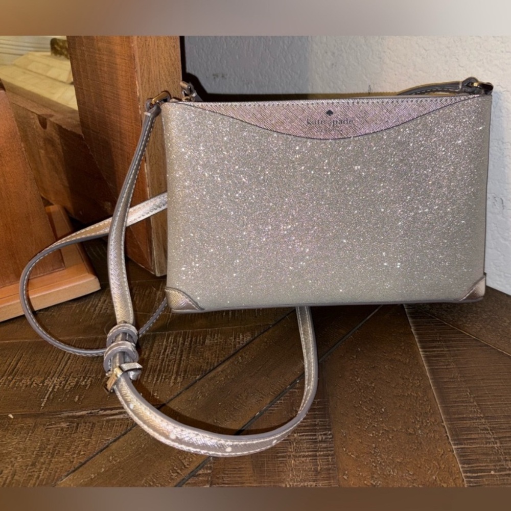 kate spade Silver Glitter Crossbody with Adjustable Strap Nwot